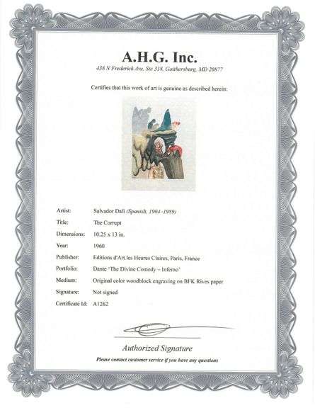 Highly Collectible Salvador Dali Original Color Engraving from The Divine Comedy