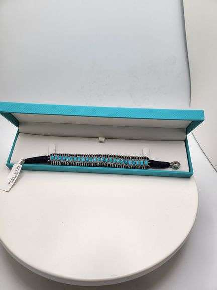 Traditional Sterling Silver Bracelet with Turquoise and Diamond Accents