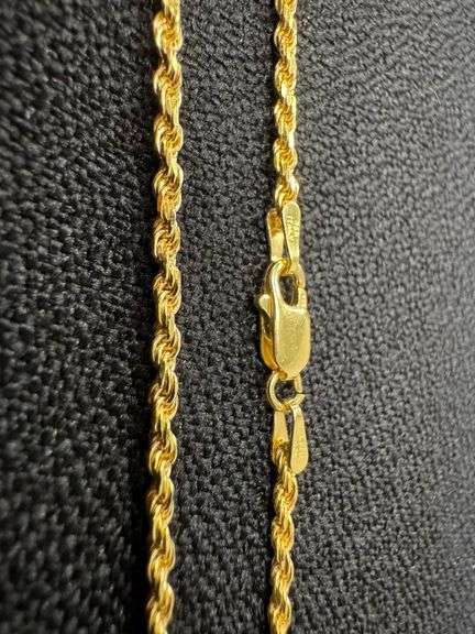 Sterling Silver 22k Gold Plated Diamond-Cut Rope Chain 2mm New Bracelet 925 7"