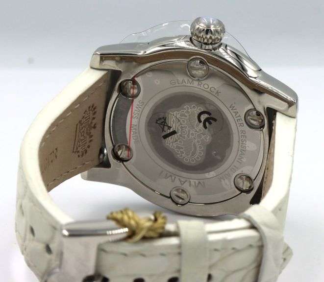 Glam Rock white dial watch with leather strap