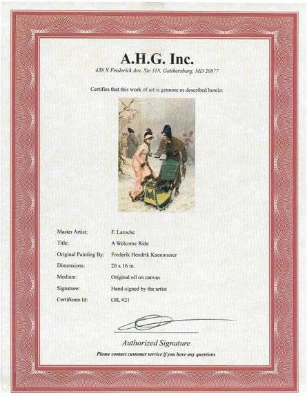 Highly Collectible After Frederik Hendrik Kaemmerer One of a kind oil on Canvas signed by the artist