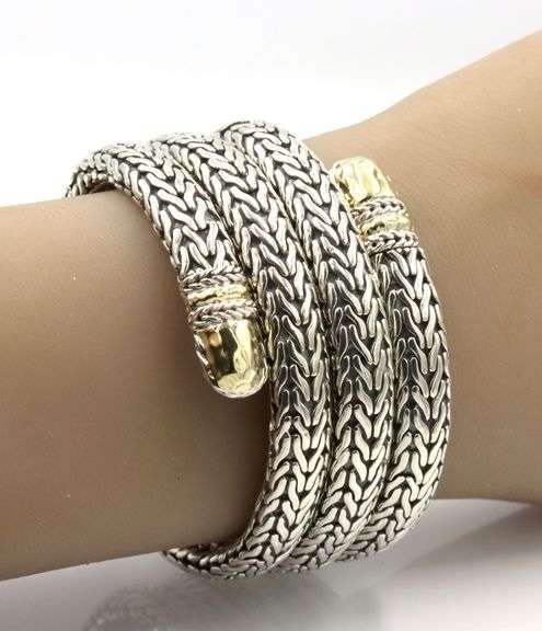 John Hardy 2 tone Palu Coil wrap bangle bracelet