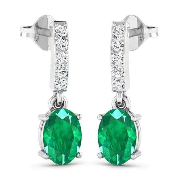 14KT White Gold 1.12ctw Zambian Emerald and Diamond Earrings
