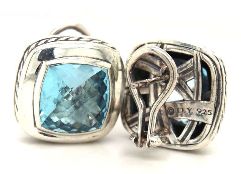 David Yurman Cable classic blue topaz omega earrings