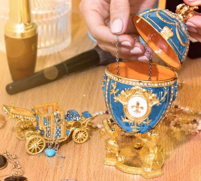 Royal Imperial Aqua Russian Fabergé Egg Replica with Aqua Carriage