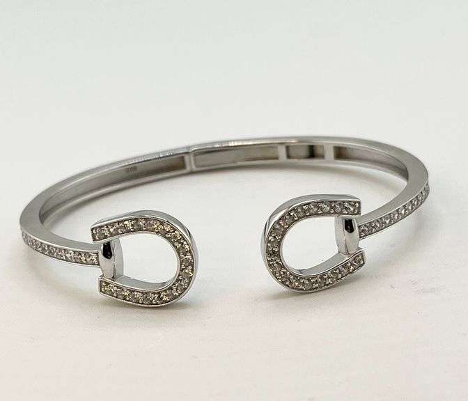 925 Sterling Silver Two Horsebit Motifs With End Design As Half Saddle Details Bangle