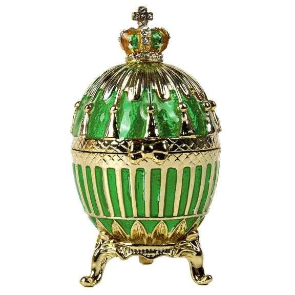 3.5" Crowned Fabergé Egg Replica Jewelry Box – Green Enamel & Crystal