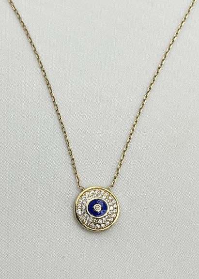 925 Sterling Silver Gold Tone Full Crystal Pave Evil Eye Pendant Necklace