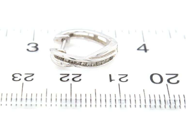 10kt White gold diamond crossover hoop earrings
