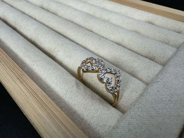10k Yellow Gold White CZ Heart Promise Ring Love Band Size 7