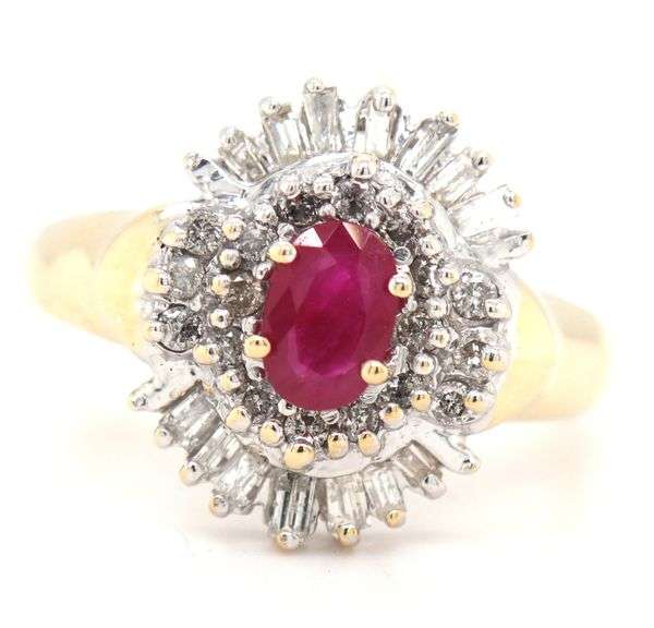 14kt Yellow gold ruby and diamond cluster ring