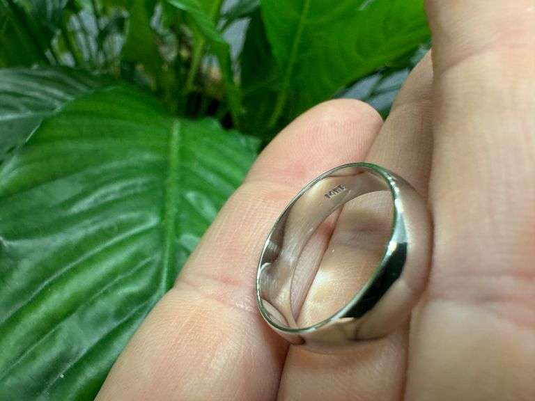 14k White Solid Gold 6mm Domed Plain Men's Women's Wedding Band Size 9