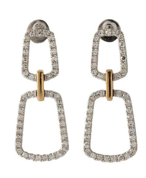 New 0.58ctw Diamond Open Geometric Two Tone Drop Earrings in 14K