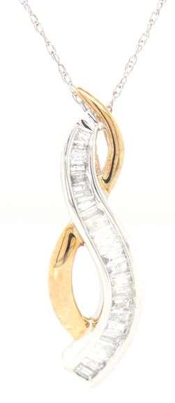 10kt White gold 0.50ctw baguette two tone bar pendant on chain