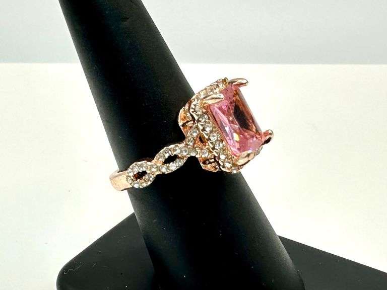 14 Kt Rose Gold Plated Radiant Cut Pink Simulated Diamond Ring