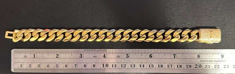 14 Kt. Gold Plate 58.6 Grams Monogramed Initial "J" Curb Link Bracelet