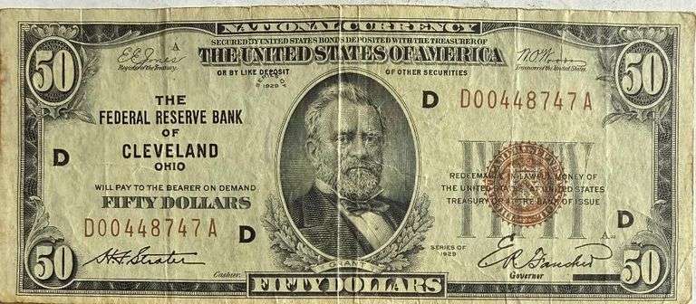 $50 Cleveland National Currency 1929 Brown Seal Note.