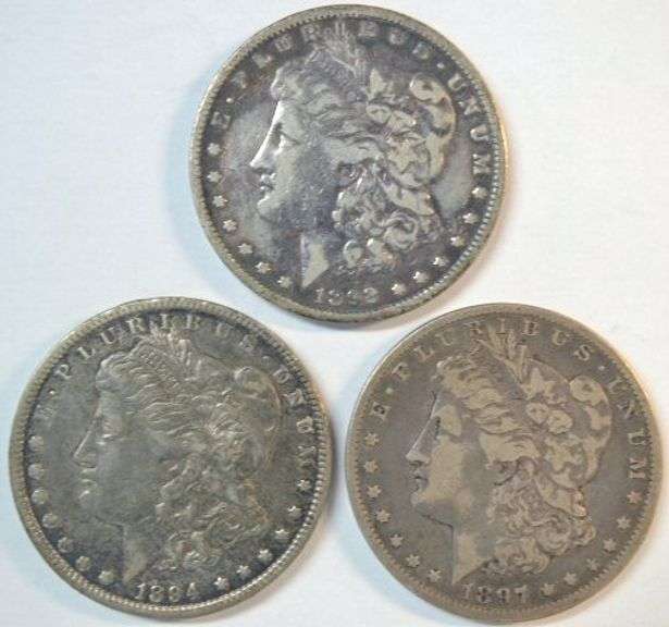 3 Diff. Semi-key date Morgan Silver Dollars: 1892, 1894-O, & 1897-O