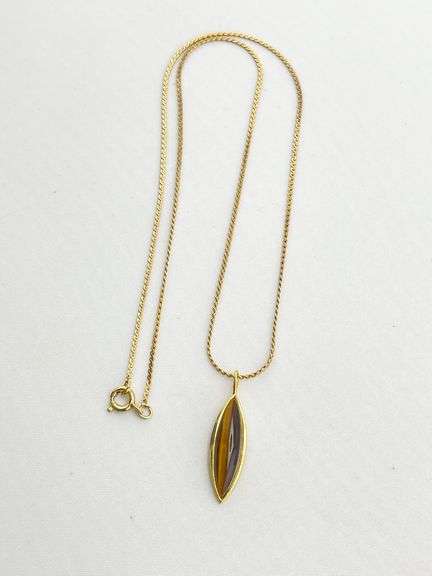 14KT Yellow Gold Filled Drop Tiger Eye Pendant Necklace