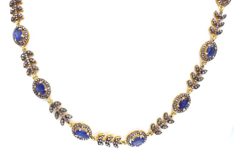 Fabulous 8.00CTW Oval Faceted Kyanite & 3.50CTW Diamond Necklace in14K Yellow Gold Over Sterling Sil