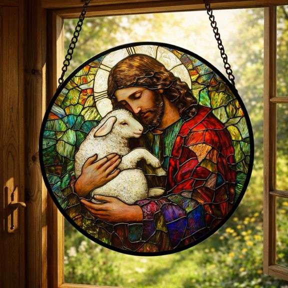 Stained Glass Suncatcher Jesus and Lamb
