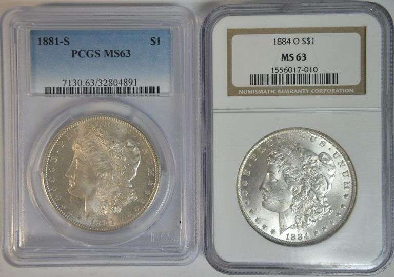 Choice BU 1881-S (PCGS) and 1884-O (NGC) MS63 Morgan Silver Dollars