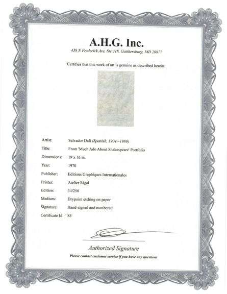 Highly Collectible and Rare Salvador Dali Hand-Signed Drypoint Etching