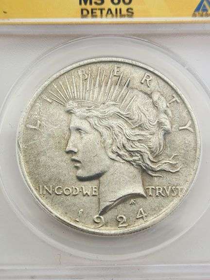1924 Silver Peace Dollar, ANACS MS60 Details Cleaned