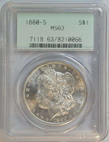 Old Green label PCGS MS63 1880-S Morgan Silver Dollar