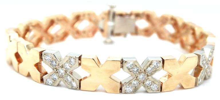 14kt Yellow gold approximate 0.30ctw pave diamond X bracelet