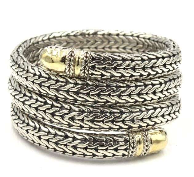 John Hardy 2 tone Palu Coil wrap bangle bracelet
