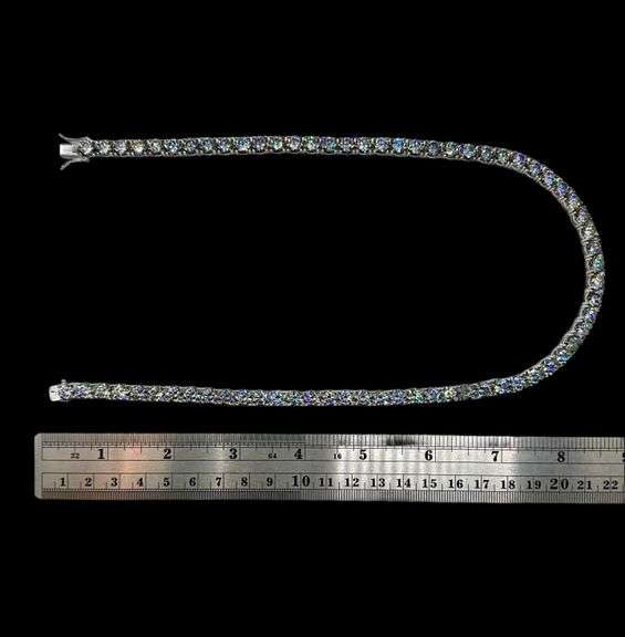 Huge Sparkling 69 Cttw Steel Blue Gray Fire Moissanite White Gold Plate Tennis Necklace