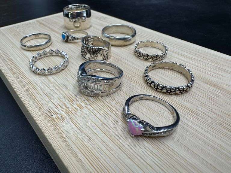 .925 Sterling Silver Curated Ring Lot of 10 Rings Various Sizes & Styles