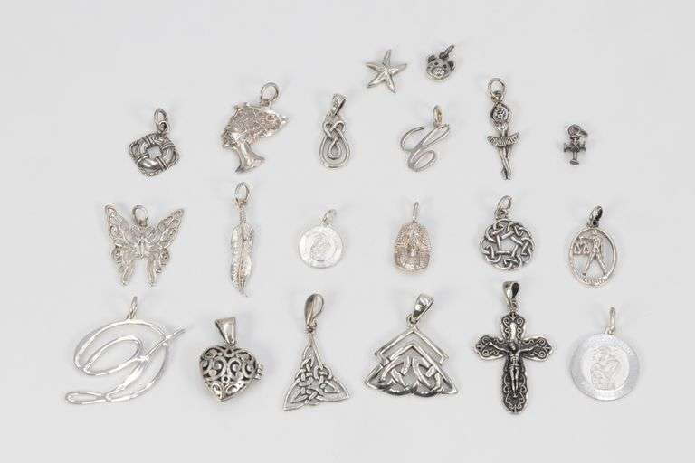 Sterling Silver Pendant Assortment Various Sizes & Styles (20 Pendant Lot)