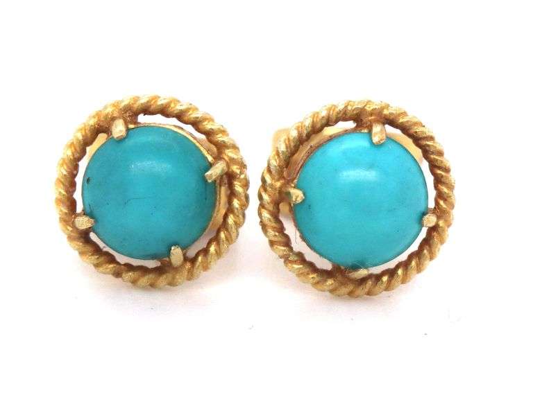 14kt Yellow gold Turquoise stud earrings