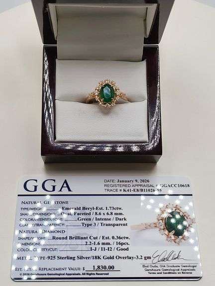 Very fine one Emerald ring in silver 14k gold plated with diamond accent