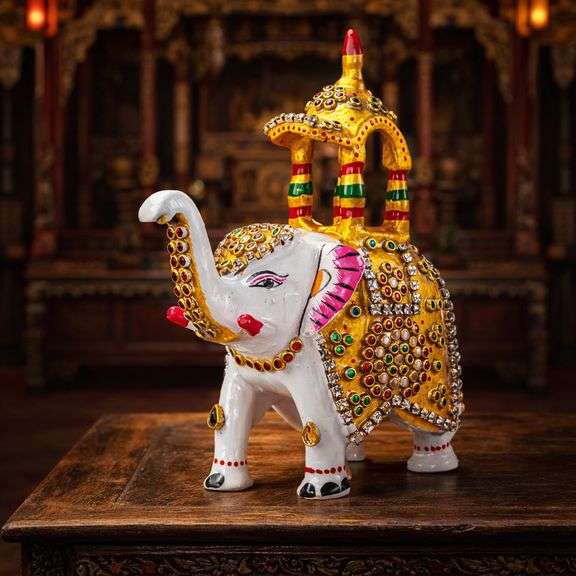 Minakari White Elephant with Howdah Hand-Painted