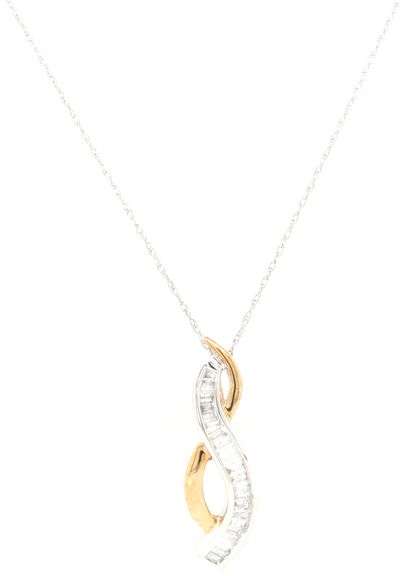 10kt White gold 0.50ctw baguette two tone bar pendant on chain