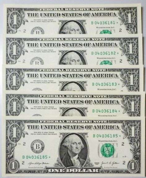 (5) Superb Crisp $1 2021 Star Replacement Notes N.Y.-Consecutive!