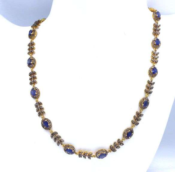 Fabulous 8.00CTW Oval Faceted Kyanite & 3.50CTW Diamond Necklace in14K Yellow Gold Over Sterling Sil