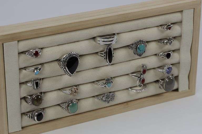 Sterling Silver Curated Ring Assortment Various Sizes & Styles (20 Ring Lot)