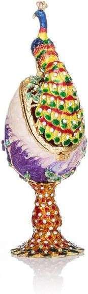 Hand-Painted Peacock Style Fabergé Egg Enamel Trinket Box