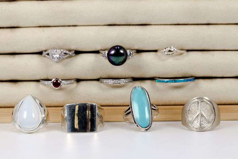 Sterling Silver .925 Curated Lot of 10 Rings Various Sizes & Styles