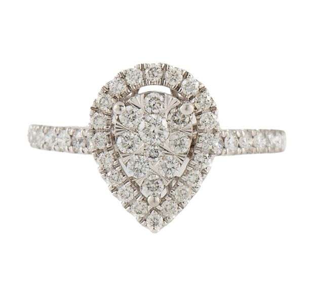 1.00ctw Round Diamond Pear Shaped Frame Cluster Ring in 14K