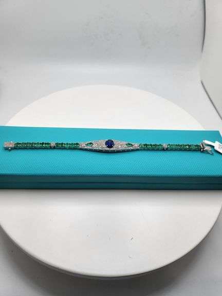 Mesmerizing Kyanite Bracelet in Sterling Silver with Diamond and Natural Emeralds