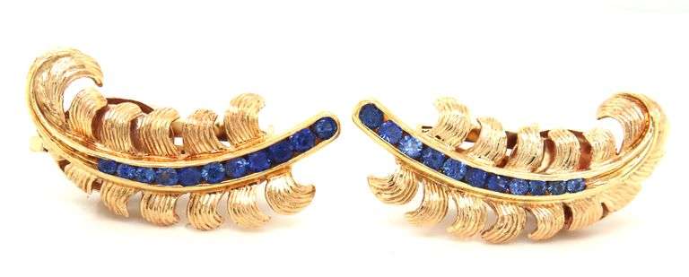 Vintage Tiffany & Co sapphire feather clip on earrings