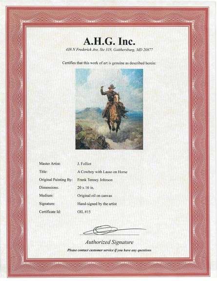 Highly Collectible After Frank Tenney Johnson One of a kind oil on Canvas signed by the artist, A Co