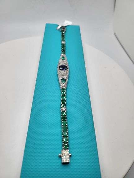 Mesmerizing Kyanite Bracelet in Sterling Silver with Diamond and Natural Emeralds