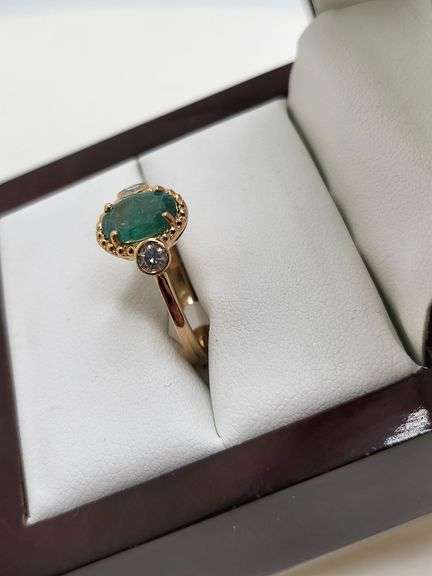 Very fine one Emerald ring in silver 14k gold plated with diamond accent