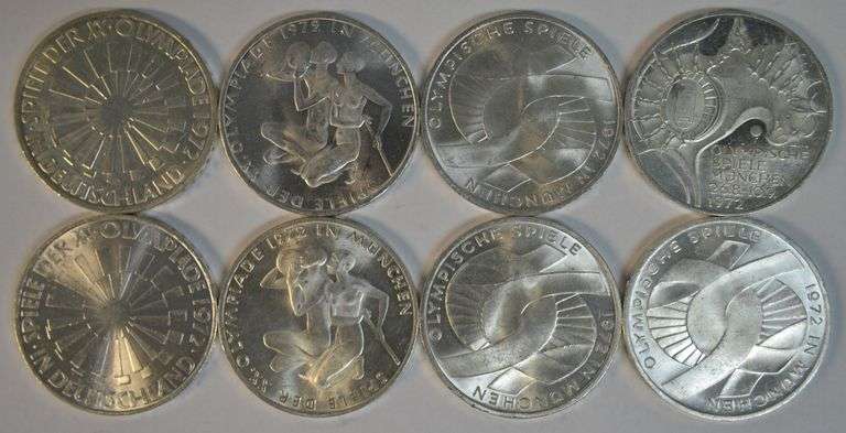 Lot of 8 Assorted 1972 BU Germany Olympic SILVER 10 Marks